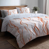 Abstract Bedding Set 5 Pcs - Orange And White Terra Lines Duvet Cover And Throw Pillow Set