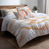 Abstract 5 Pcs Bedding Set - Orange And White Terra Lines Duvet Cover And Pillow Set