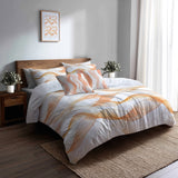 Abstract 5 Pcs Bedding Set - Orange And White Terra Lines Duvet Cover And Pillow Set