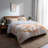 Abstract 5 Pcs Bedding Set - Orange And White Terra Lines Duvet Cover And Pillow Set