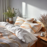 Abstract 5 Pcs Bedding Set - Orange And White Terra Lines Duvet Cover And Pillow Set