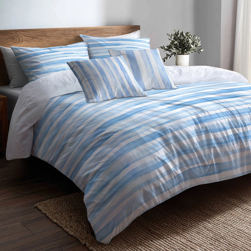 Striped Duvet Cover Set of 5 - Blue And White Soft Blue Stripes Bedding And Throw Pillow Set