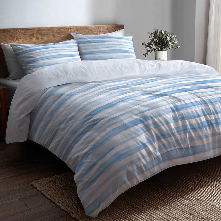 Striped Duvet Cover Set of 5 - Blue And White Soft Blue Stripes Bedding And Throw Pillow Set