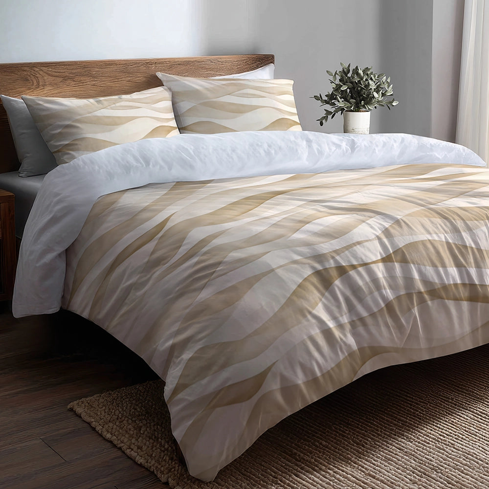 Modern Bedding Set - Beige Beige Waves Duvet Cover And Cushion Set