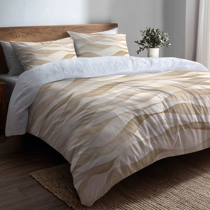 Modern Bedding Set - Beige Beige Waves Duvet Cover And Cushion Set