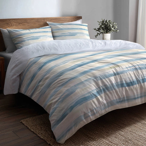 Modern Bedding Set of 3 - Blue And Beige Soft Horizon Duvet Cover Set