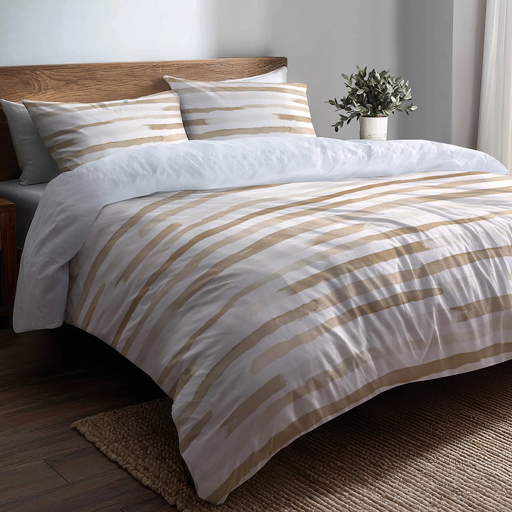 Striped Duvet Cover Set of 5 - Beige And White Neutral Air Lines Bedding And Throw Pillow Set