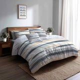 Modern Bedding Set of 5 - Grey And Yellow Neutral Air Lines Duvet Cover And Throw Cushion Set