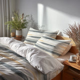 Modern Bedding Set of 5 - Grey And Yellow Neutral Air Lines Duvet Cover And Throw Cushion Set