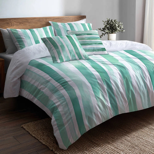 Coastal Bedding Set - Mint Breeze Stripes Duvet Cover And Cushion Set
