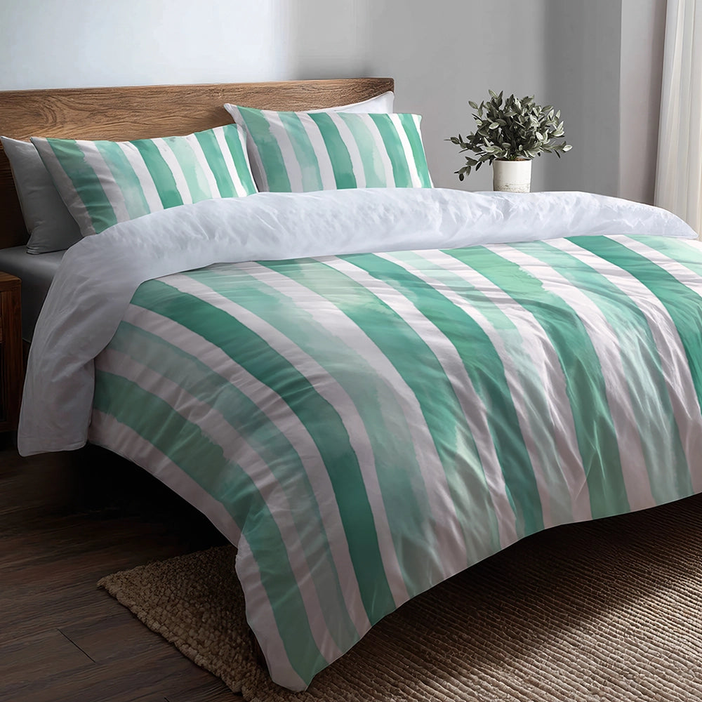 Coastal Bedding Set - Mint Breeze Stripes Duvet Cover And Cushion Set