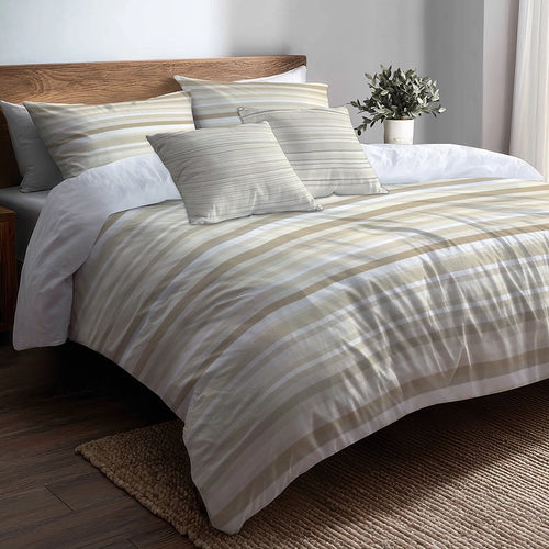 Striped Duvet Cover Set of 5 - Beige And White Ivory Horizon Bedding And Throw Pillow Set
