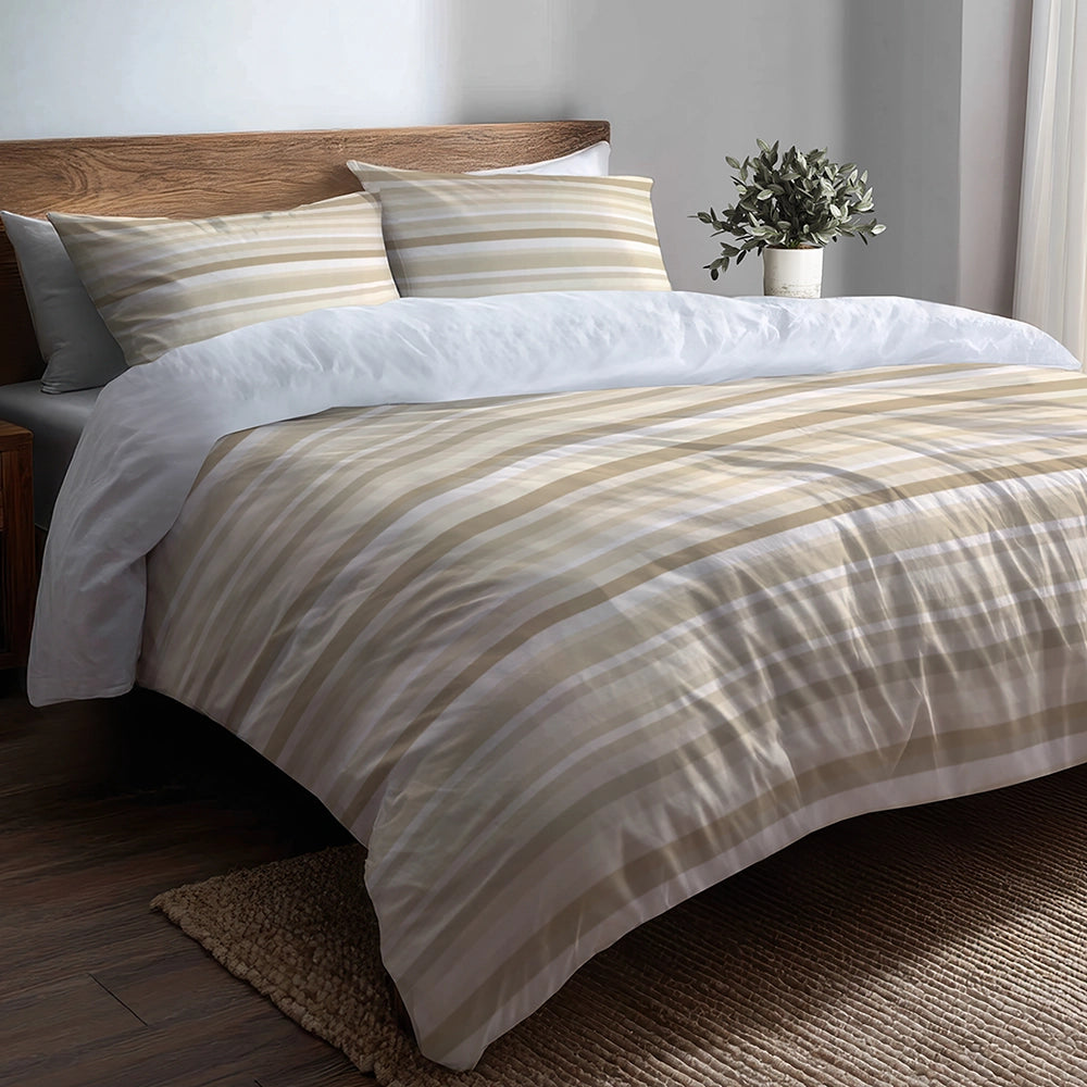 Striped Duvet Cover Set of 5 - Beige And White Ivory Horizon Bedding And Throw Pillow Set