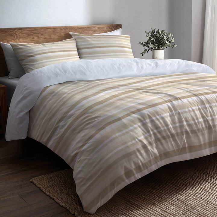 Striped Duvet Cover Set of 5 - Beige And White Ivory Horizon Bedding And Throw Pillow Set