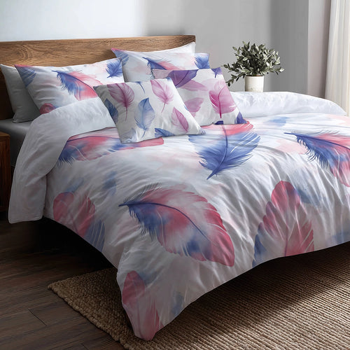 French Country Bedding Set - Blue And Pink Feather Stripes Duvet Cover And Cushion Set