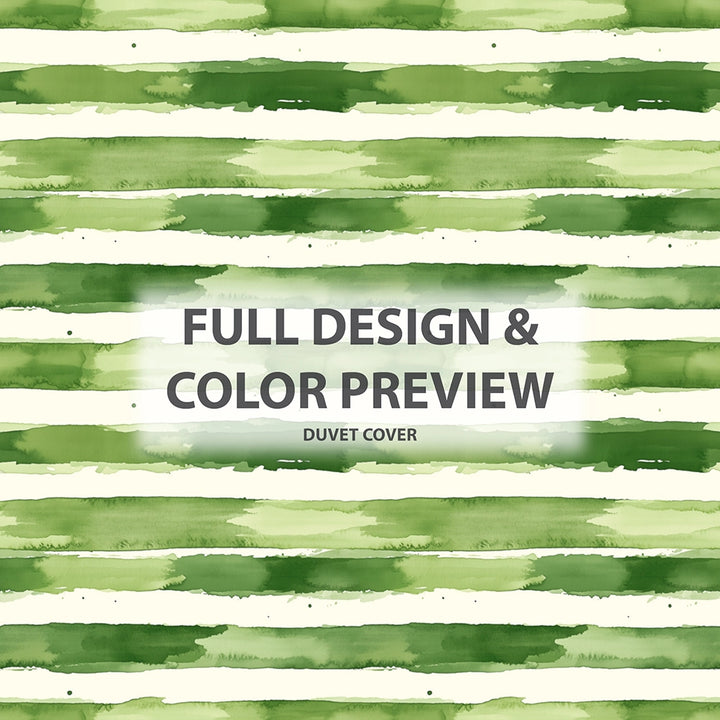 Striped 5 Pcs Bedding Set - Green And Beige Meadow Stripes Duvet Cover And Pillow Set