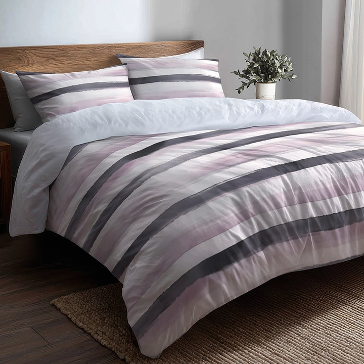 Modern 3 Pcs Bedding Set - Grey And Purple Soft Drift Duvet Cover with Shams