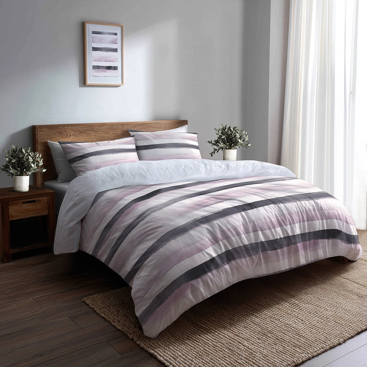 Modern 3 Pcs Bedding Set - Grey And Purple Soft Drift Duvet Cover with Shams