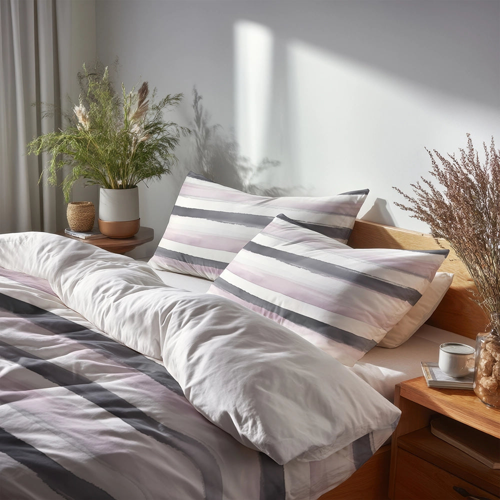 Modern 3 Pcs Bedding Set - Grey And Purple Soft Drift Duvet Cover with Shams