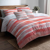 Modern Bedding Set of 5 - Pink And White Dawn Stripes Duvet Cover And Throw Pillow Set