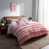 Modern Bedding Set of 5 - Pink And White Dawn Stripes Duvet Cover And Throw Pillow Set