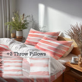 Modern Bedding Set of 5 - Pink And White Dawn Stripes Duvet Cover And Throw Pillow Set