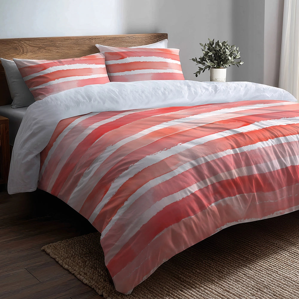 Modern Bedding Set of 5 - Pink And White Dawn Stripes Duvet Cover And Throw Pillow Set