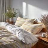 Modern Bedding Set of 5 - Pale Gold Lines Duvet Cover And Throw Cushion Set