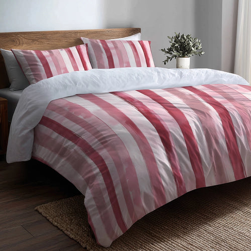 French Country Bedding Set of 3 - Pink Ink Stripes Duvet Cover with Shams