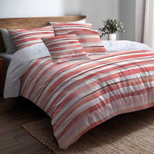 French Country Bedding Set - Pink And Beige Stripes Duvet Cover And Cushion Set