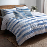 Modern Bedding Set of 5 - Blue And White Moonlit Stripes Duvet Cover And Throw Cushion Set