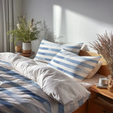 Modern Bedding Set of 5 - Blue And White Moonlit Stripes Duvet Cover And Throw Cushion Set