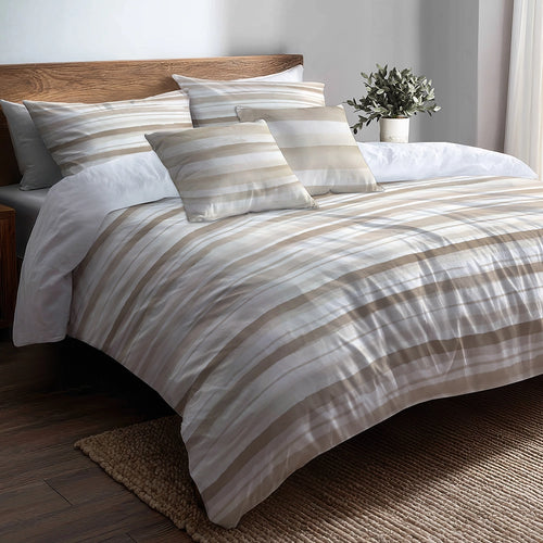 Modern Bedding Set - Beige And White Soft Linen Fade Duvet Cover And Cushion Set