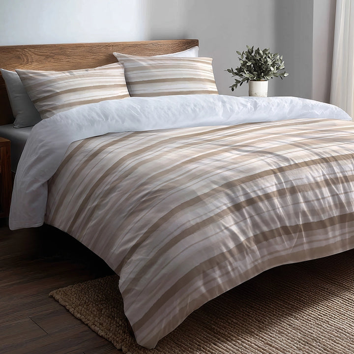 Modern Bedding Set - Beige And White Soft Linen Fade Duvet Cover And Cushion Set
