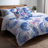 Boho Bedding Set - Blue And Pink Delicate Paisley Duvet Cover And Cushion Set