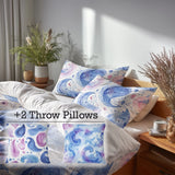Boho Bedding Set - Blue And Pink Delicate Paisley Duvet Cover And Cushion Set