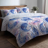 Boho Bedding Set - Blue And Pink Delicate Paisley Duvet Cover And Cushion Set