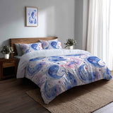 Boho Bedding Set - Blue And Pink Delicate Paisley Duvet Cover And Cushion Set