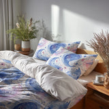 Boho Bedding Set - Blue And Pink Delicate Paisley Duvet Cover And Cushion Set