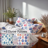 Paisley Duvet Cover Set of 5 - Blue And Red Teardrops Bedding And Throw Pillow Set