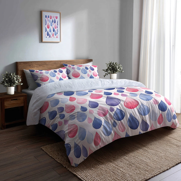 Paisley Duvet Cover Set of 5 - Blue And Red Teardrops Bedding And Throw Pillow Set