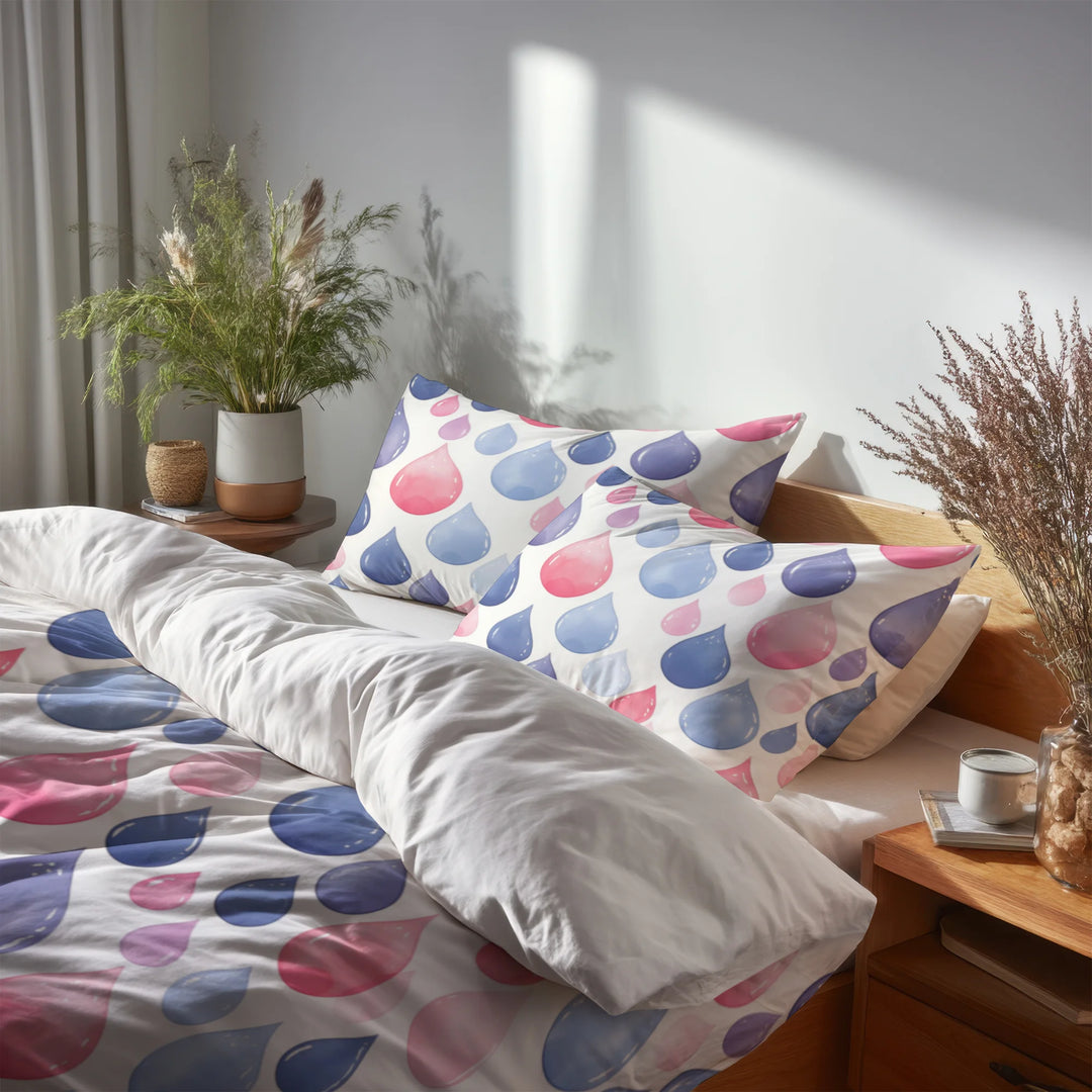 Paisley Duvet Cover Set of 5 - Blue And Red Teardrops Bedding And Throw Pillow Set