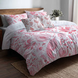 French Country Bedding Set of 5 - Red And White Delicate Paisley Duvet Cover And Throw Pillow Set