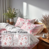 French Country Bedding Set of 5 - Red And White Delicate Paisley Duvet Cover And Throw Pillow Set