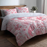 French Country Bedding Set of 5 - Red And White Delicate Paisley Duvet Cover And Throw Pillow Set