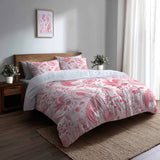 French Country Bedding Set of 5 - Red And White Delicate Paisley Duvet Cover And Throw Pillow Set