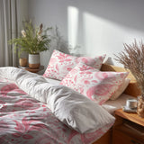 French Country Bedding Set of 5 - Red And White Delicate Paisley Duvet Cover And Throw Pillow Set