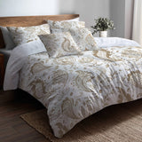 Paisley Bedding Set 5 Pcs - Beige Paisley Floral Duvet Cover And Throw Pillow Set