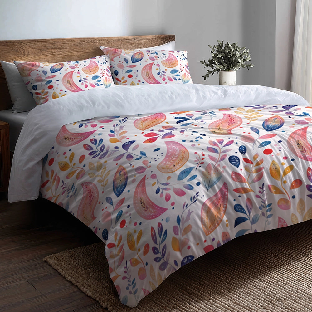 Paisley 5 Pcs Bedding Set - Summer Glam Paisley Petals Duvet Cover And Pillow Set