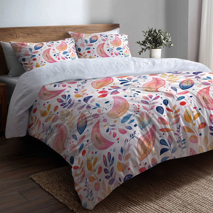 Paisley 5 Pcs Bedding Set - Summer Glam Paisley Petals Duvet Cover And Pillow Set